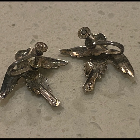 Vintage sterling silver screw on bird earrings - Picture 2 of 6